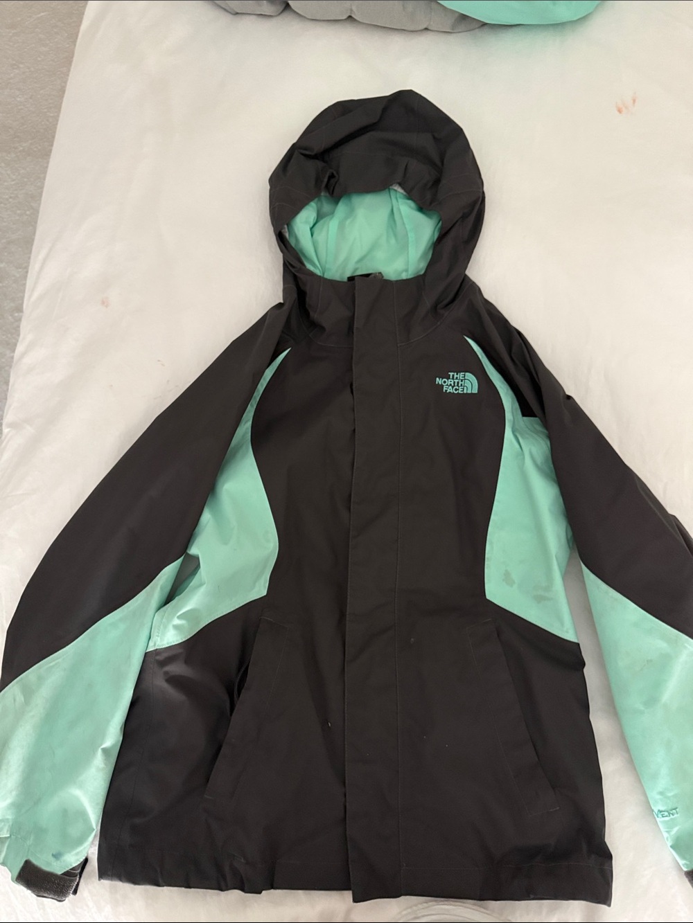 The North Face Black and Mint Kids' Rain Jacket with Hood